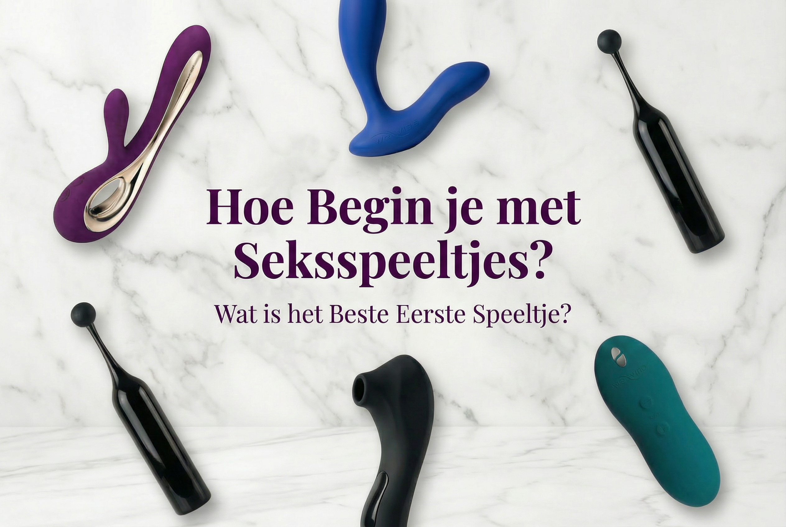 Beginner-vriendelijke seksspeeltjes collectie gepresenteerd op een zachte achtergrond met uitnodigende en moderne stijl