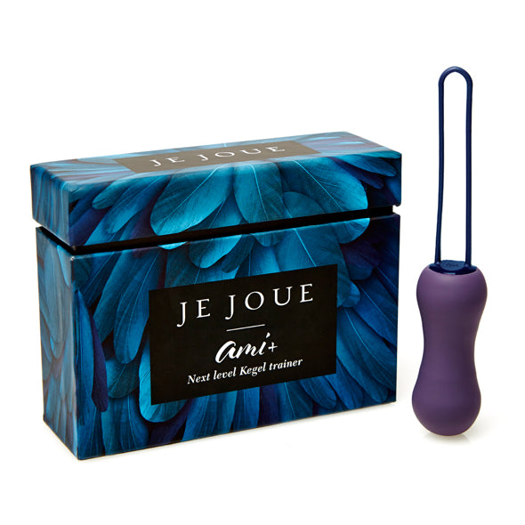 Je Joue Ami Plus kegeltrainer in paars naast blauw-groene geschenkverpakking
