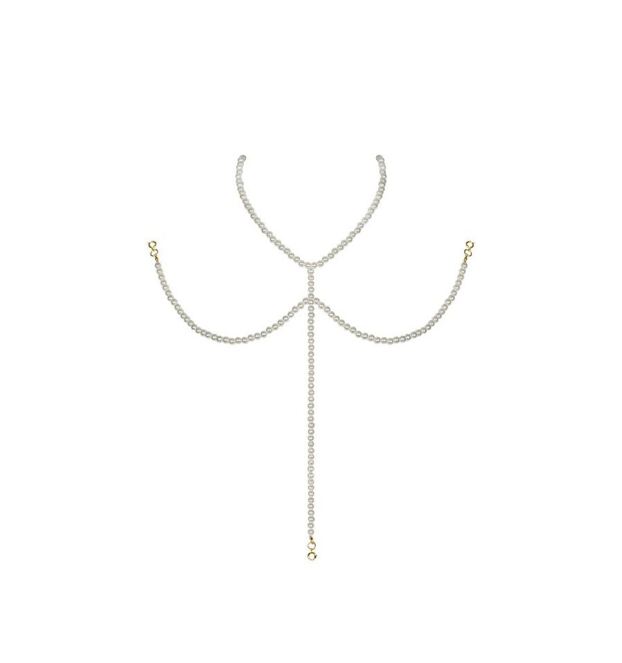 Sexy parel body ketting met gouden details als sensueel sieraad over het lichaam