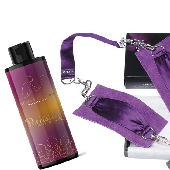 Pornstar Martini massage-olie en Lelo Sutra Chain polsboeien cadeauset