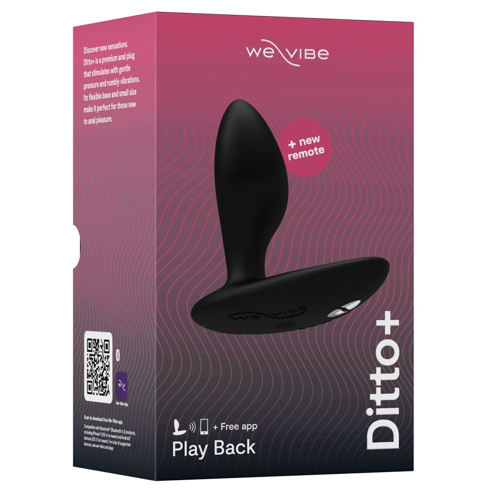 We-Vibe Ditto + paarse anale vibrator vooraanzicht op witte achtergrond