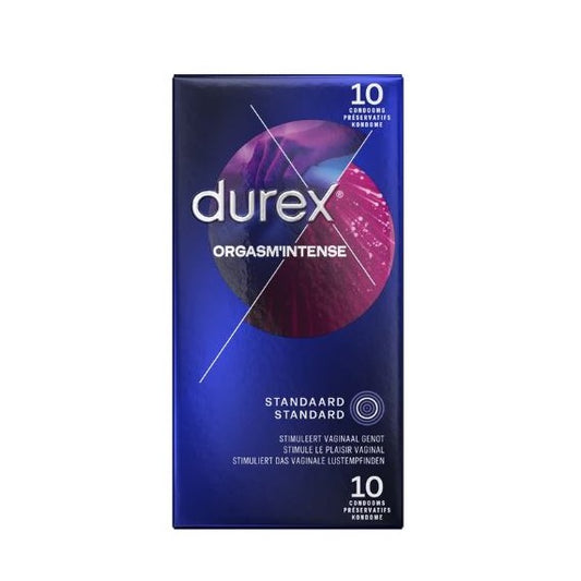 Durex Intense Orgasme condooms verpakking van 10 stuks op witte achtergrond