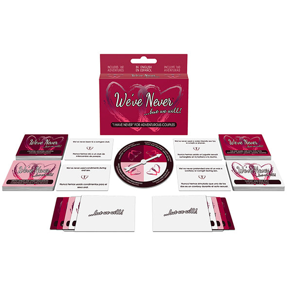 We've Never … but we will! erotisch kaartspel van De Paarse Keizerin op witte achtergrond