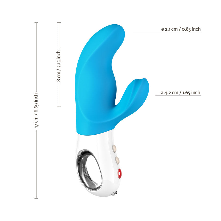 Fun Factory Tarzan vibrator verpakking met zwart product en accessoires