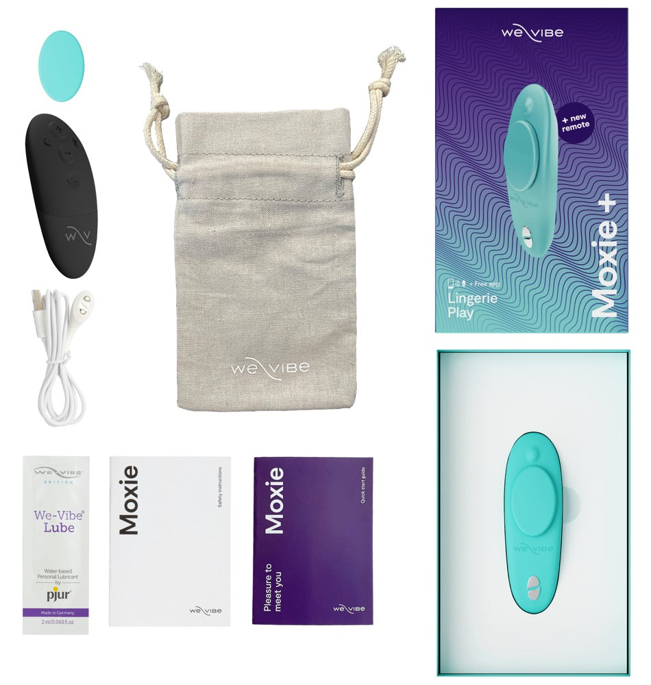 We-Vibe Moxie Plus zwarte draadloze vibrator vooraanzicht op witte achtergrond