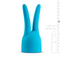 Close-up van aqua blauwe bunny opzetstuk met gedetailleerde ribbeling en flexibel siliconen materiaal