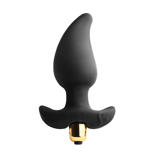 Zwarte siliconen prostaatmassager Butt Quiver met goudkleurig vibatie-element