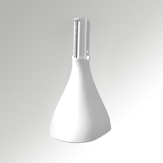 Wit druppelvormig trimmeropzetstuk met mesje gemonteerd voor damesscheerapparaat