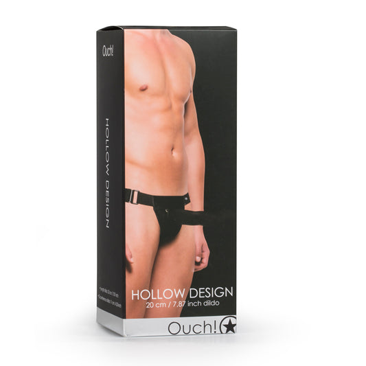 Ouch! Hollow Design zwarte holle strap-on 20 cm in zwarte verpakking