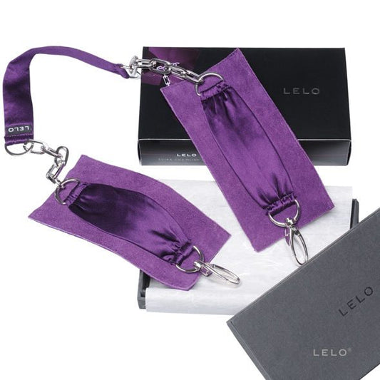 Lelo Sutra Chain paarse suède polsboeien met zilveren ketting in geschenkdoos